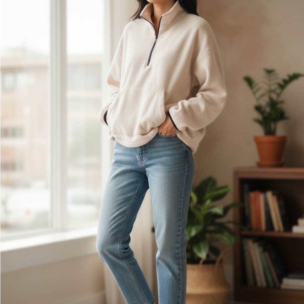 PINK Victoria's Secret Cream Quarter-Zip Sweatshirt - Picture 2 of 3